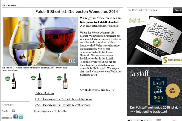 Falstaff Shortlist: Die besten Weine aus 2014